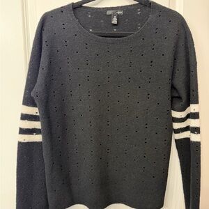 Aqua Black Sweater with White Stripes and Open Knit